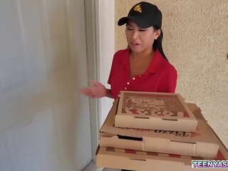 Jay Romero and Rion King wants some pizza and Ember Snow delivered it fresh and super with an extra threesome service&period;