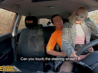 Fake Driving School Blonde Marilyn Sugar in Black Stockings sex clip in Car