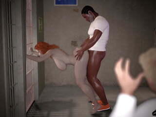 Ginger Haired Woman Fuck a Big Black putz in Prison.