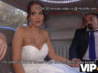 VIP4K. Excited lady in wedding dress fools around not with future hubby