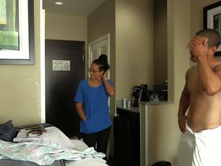 ROOM SERVICE&excl; Slutty Latina maid Jolla fucks hotel guest and prepares a mess in the room&period;