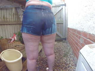 Tart in Denim Shorts Outdoors Getting Wet Clothes: porn 00 | xHamster