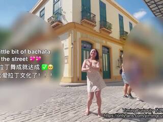YimingCuriosity依鸣 - Havana Sunset x rated film Vlog / Asian Chinese bitch rough blowjob and doggy on balcony!