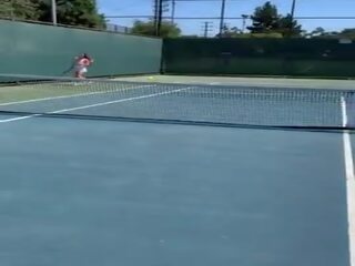 Brunette beauty Abbie Maley Public xxx video on Tennis Court