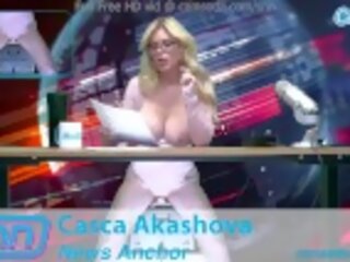 Prime Big Tits diva rides the sybian while reading news stories