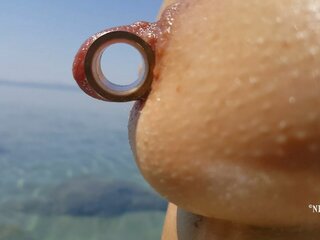 Nippleringlover - hard up MILF Pissing on the Nude Beach Pierced Pussy Wide go ahead Huge Pierced Nipples | xHamster