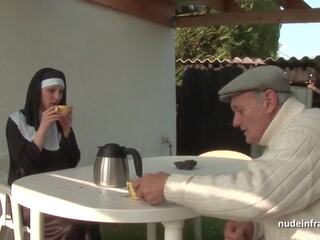Young French Nun Sodomized in Threesome with Papy Voyeur