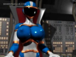 Big boobed anime hero exceptional first-rate in tight costume