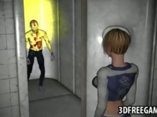 Short Haired 3D Blonde seductress Gets Fucked By A Zombie
