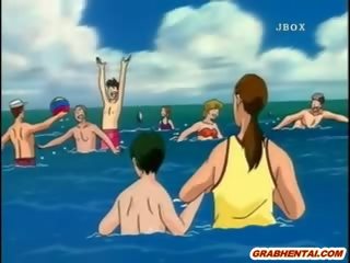 Hentai massagem corpo e cona vibrador em o praia
