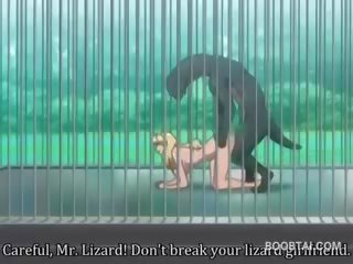 Barmfager anime skolejente kuse spikret hardt av monster ved den zoo