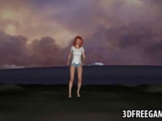 3D Redhead diva Gets Fucked Outdoors By A Zombie