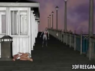 Tettona 3d cartoni deity ottenere scopata da un zombie