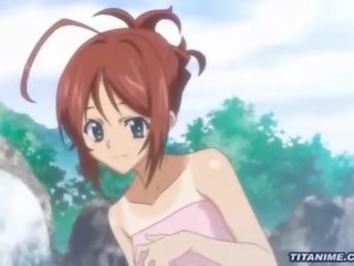 Tóc đỏ hentai trẻ phái nữ được fondled trên cô ấy siêu bồn tắm