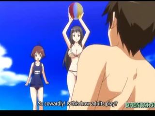 Swimsuit hentai lassie oralsex and riding bigcock in the beach