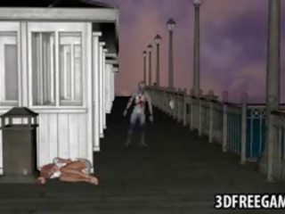 Bystiga 3d tecknad särdrag få körd av en zombien