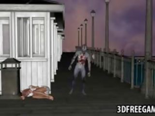 Tettona 3d cartoni caratteristica ottenere scopata da un zombie